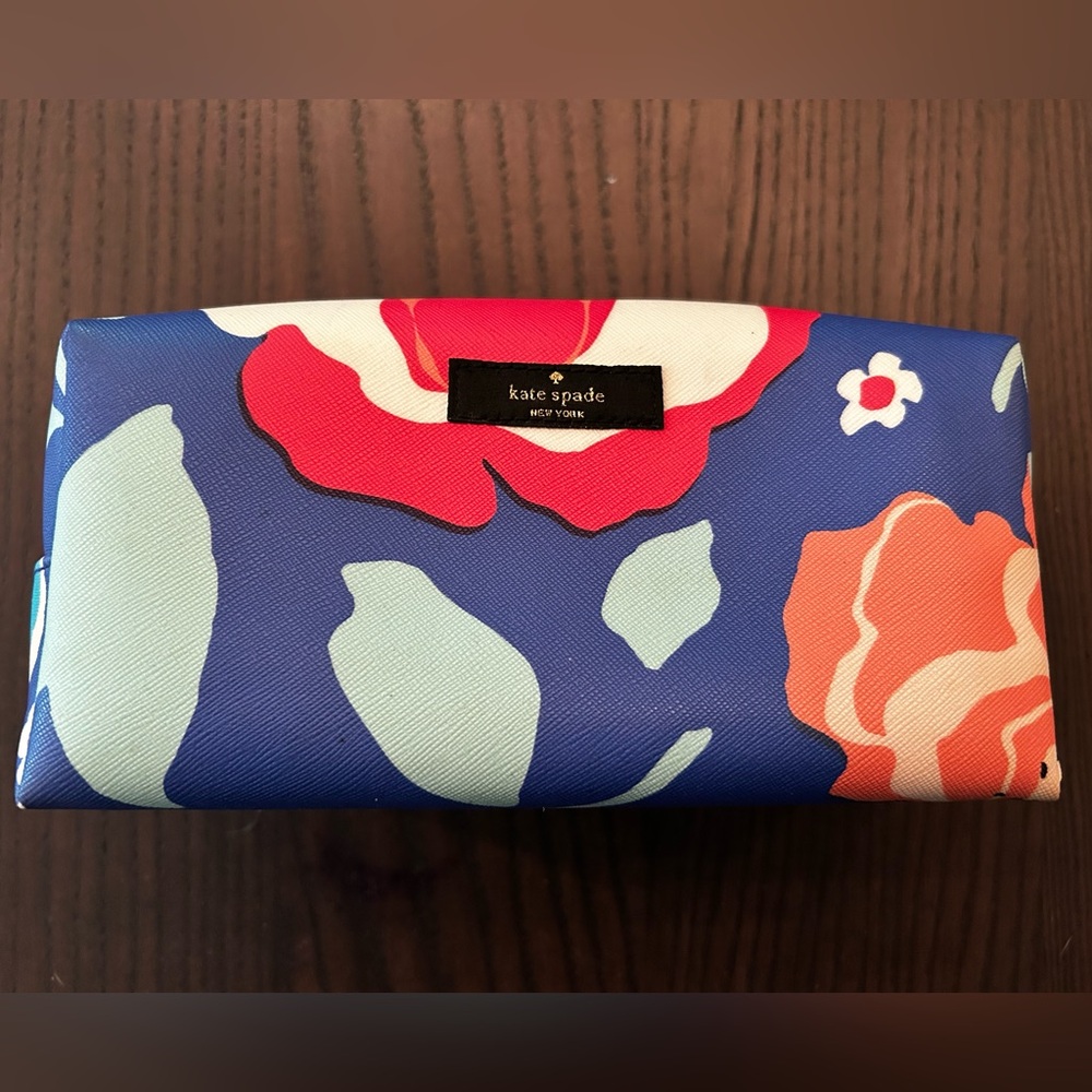 Kate Spade Structured Blue Floral Coated Canvas Cosmetic Pouch